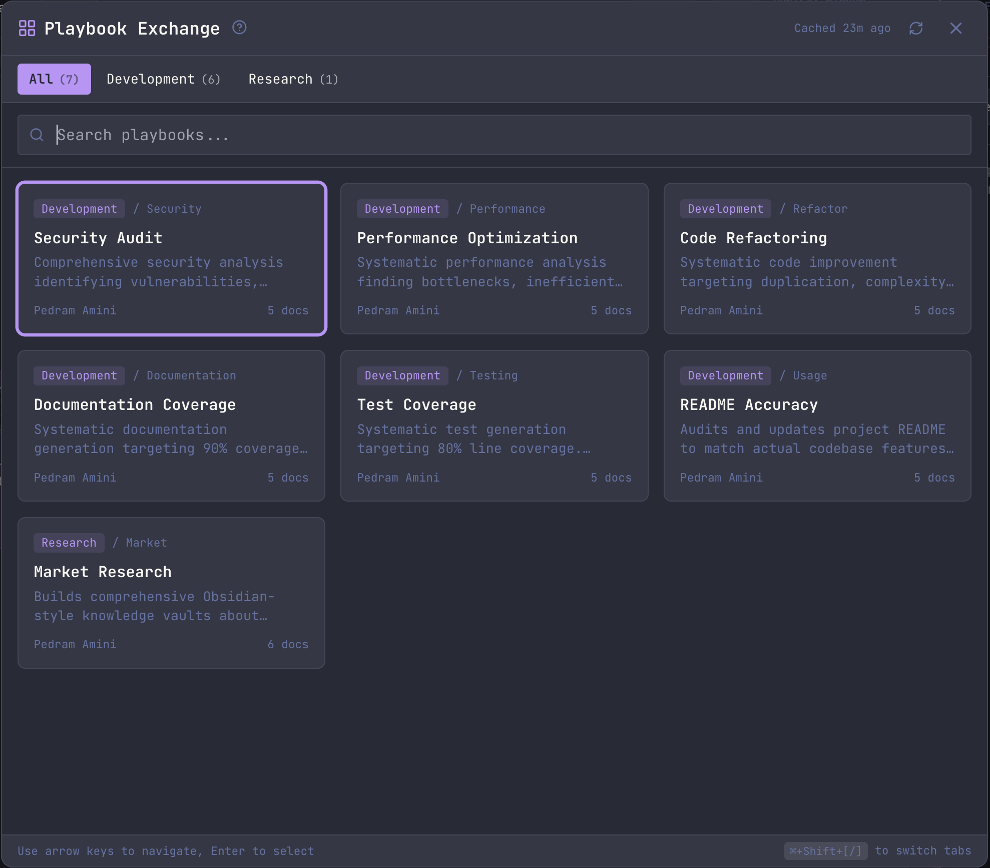 Playbook Exchange browsing view