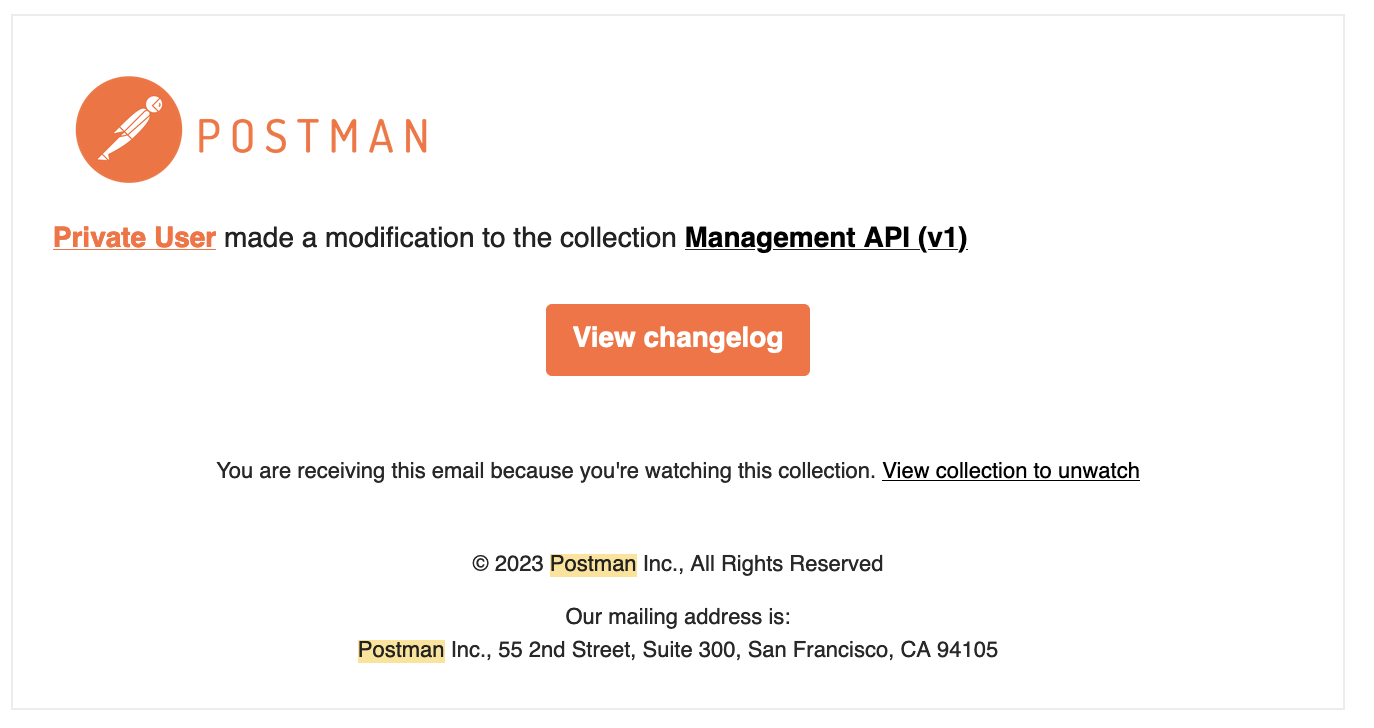 Receiving the email of a collection changed